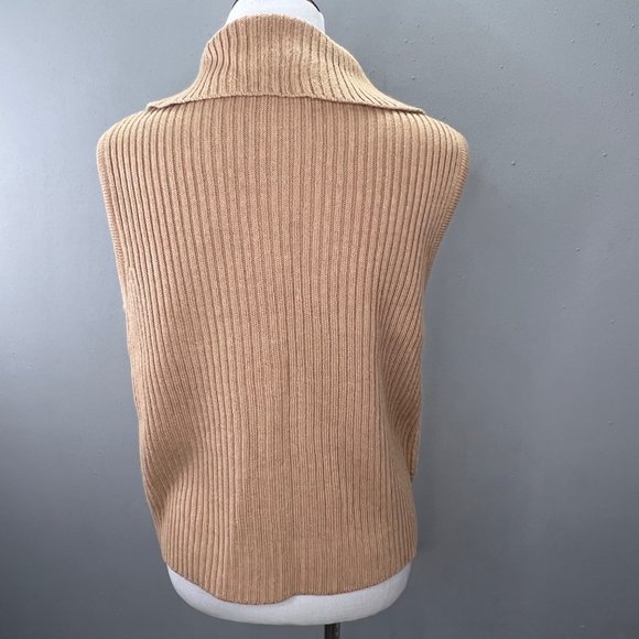 Designers Studio Originals Leather Knit Sweater Vest Zip Front M Tan Boho Hippie - Picture 3 of 5